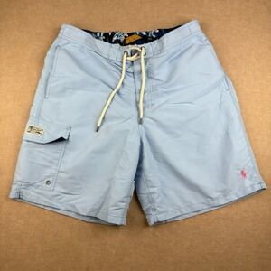 Polo Ralph Lauren Swimwear Men's L Blue Board Shorts Mesh Liner Cargo Drawstring